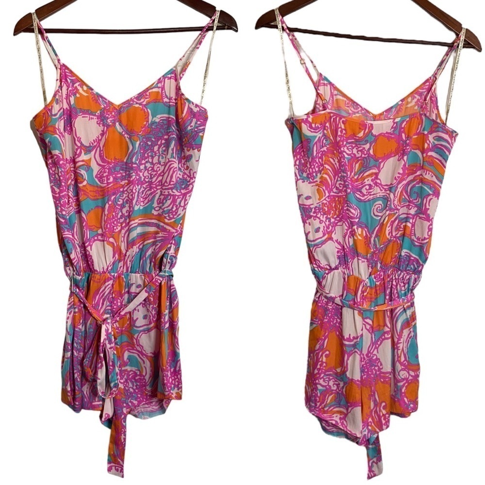 Lilly Pulitzer Deanna Romper Shorely Blue Feeling Tanked Removable Belt Small